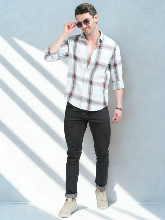 White and Red Checks Shirt