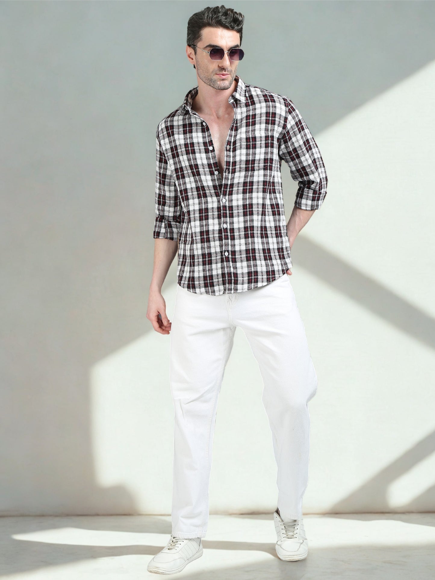 White and Red Checks Shirt