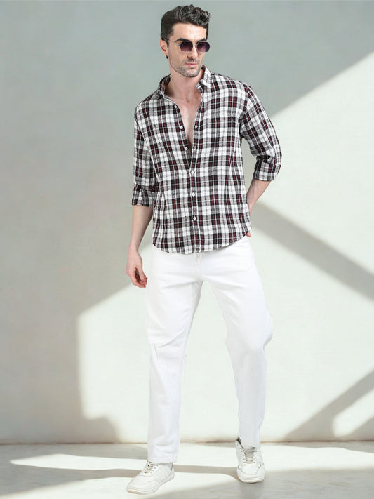 White and Red Checks Shirt