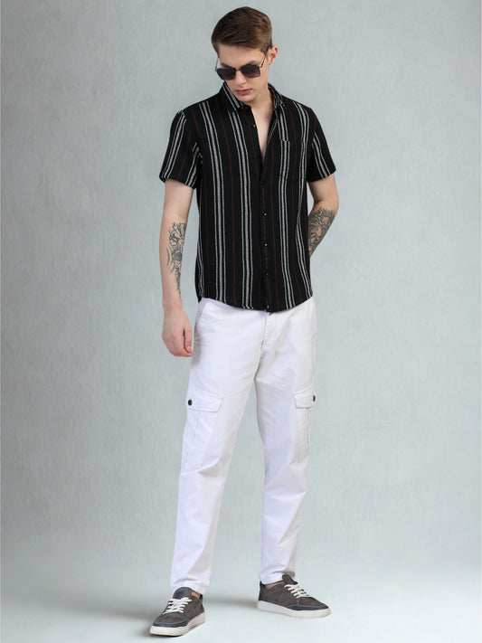 White with Red Vertical Stripes Shirts