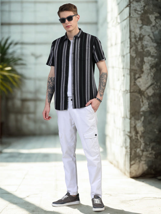 White with Green Vertical Stripes Shirts
