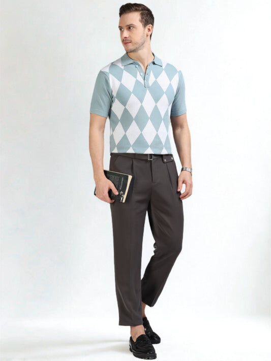 Sky Blue Diamond Design Polo T-shirt