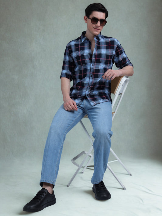 Black and Sky Blue checks shirt