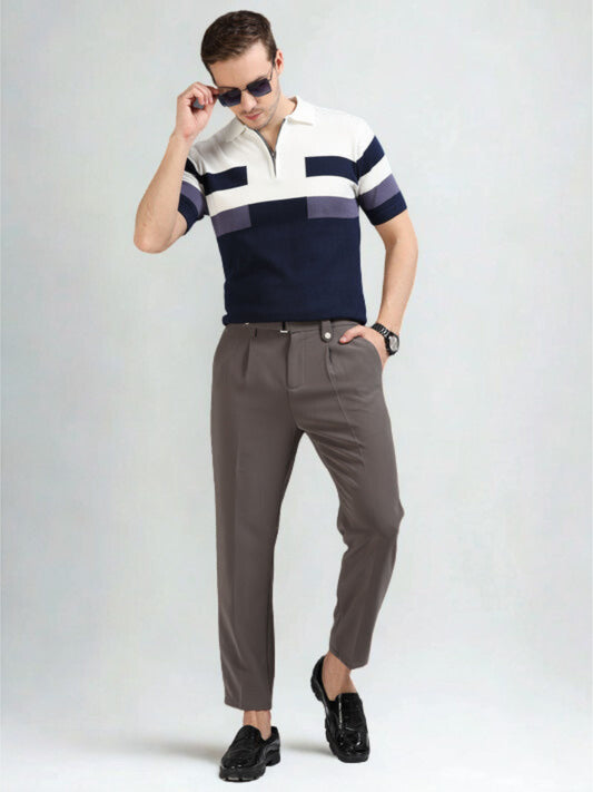 Navy and White Pannel Design Polo T-shirt