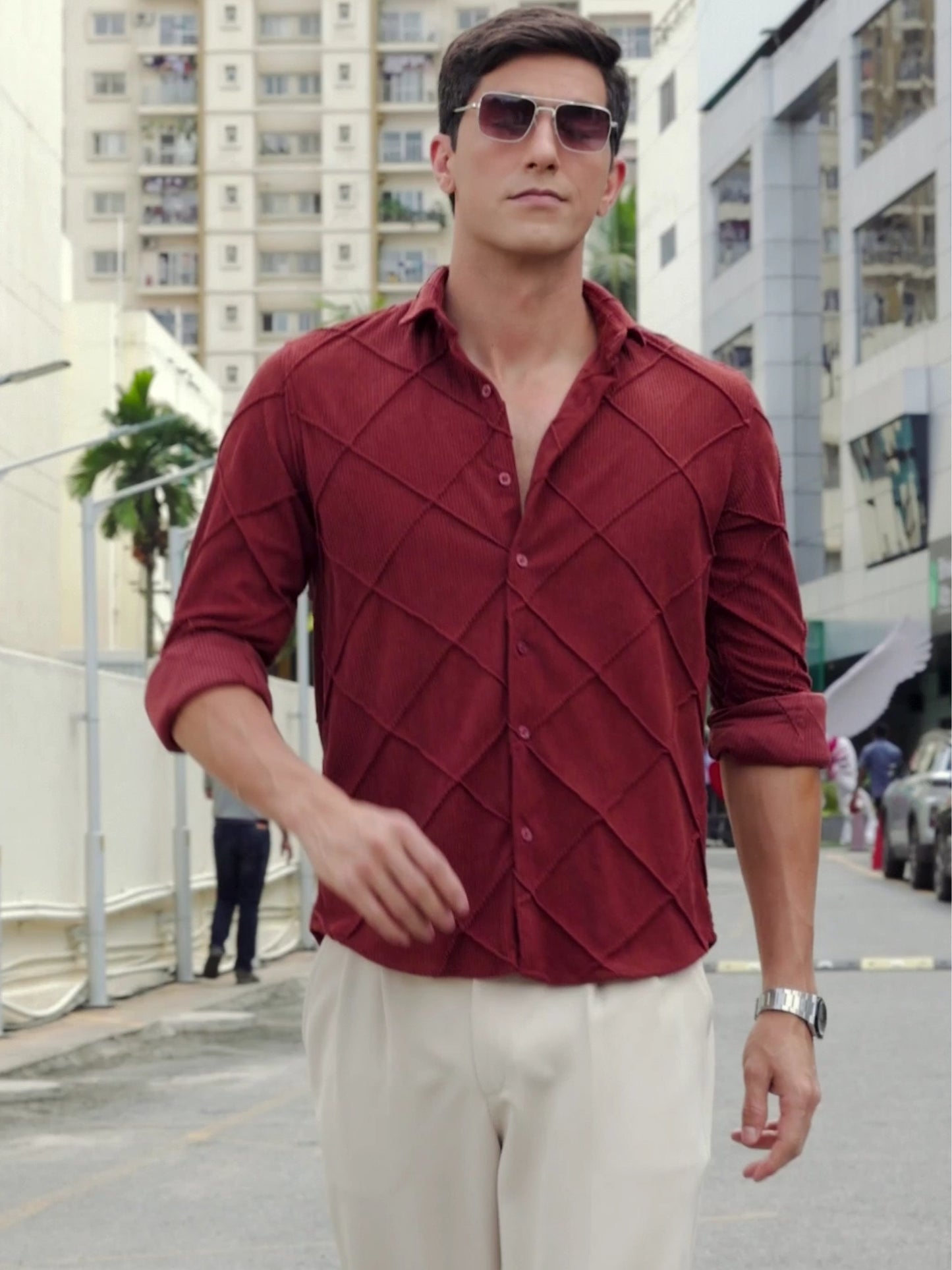 Wine Textered Fabric Shirt