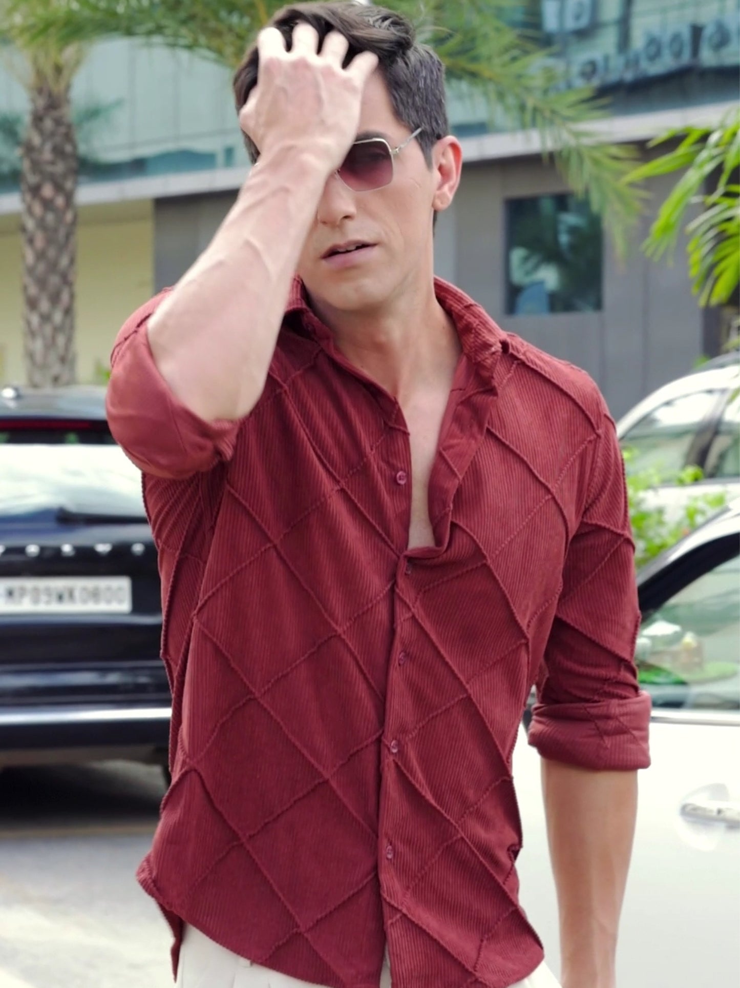 Wine Textered Fabric Shirt