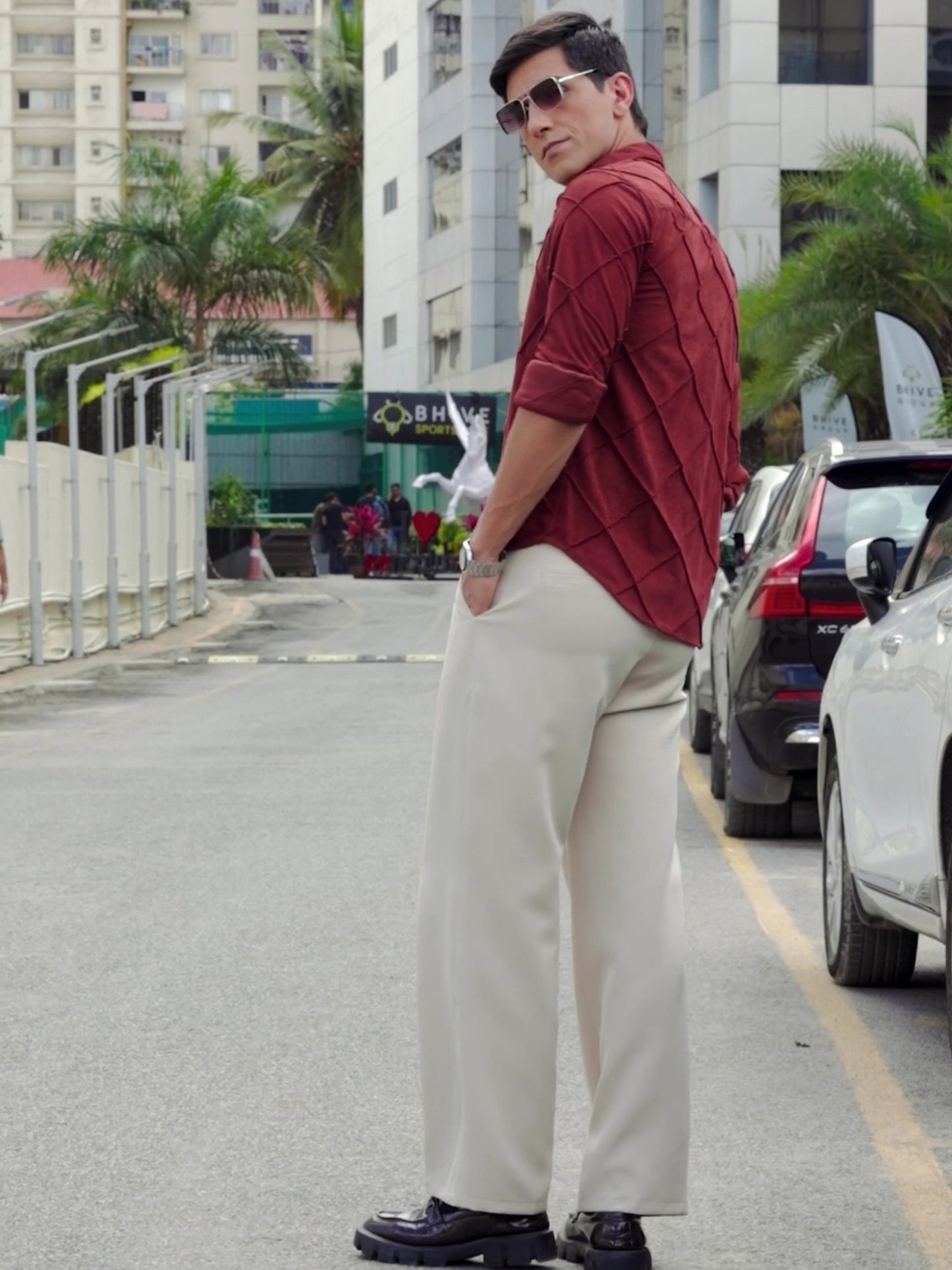 Wine Textered Fabric Shirt