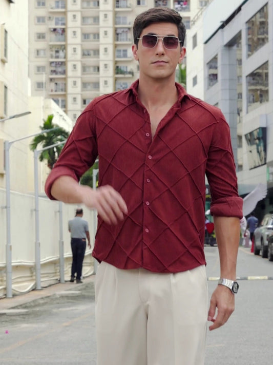 Wine Textered Fabric Shirt