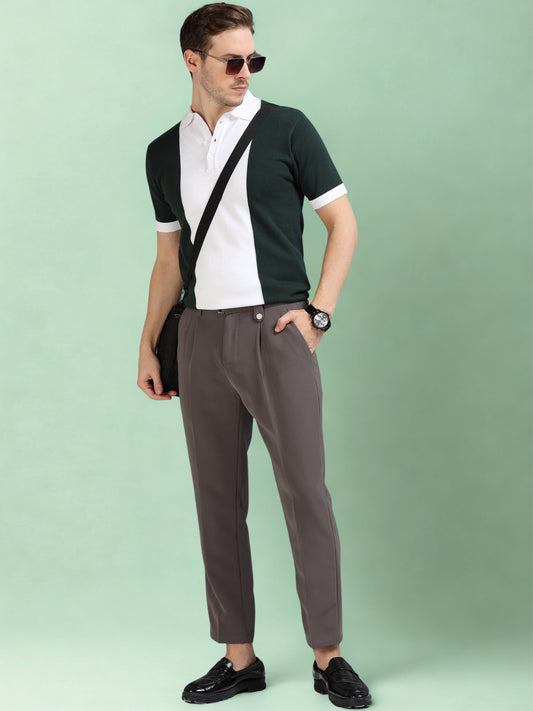 Dark Green Panel Design Polo T-Shirt