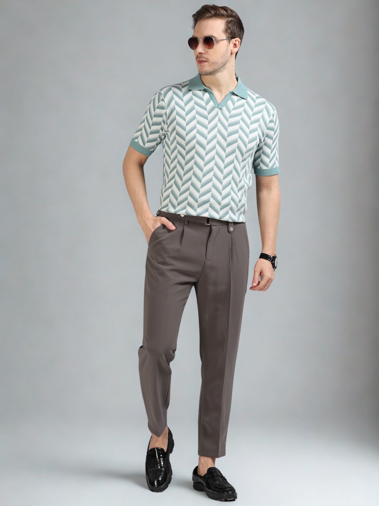 Sky Blue Wave Design Polo T-Shirt