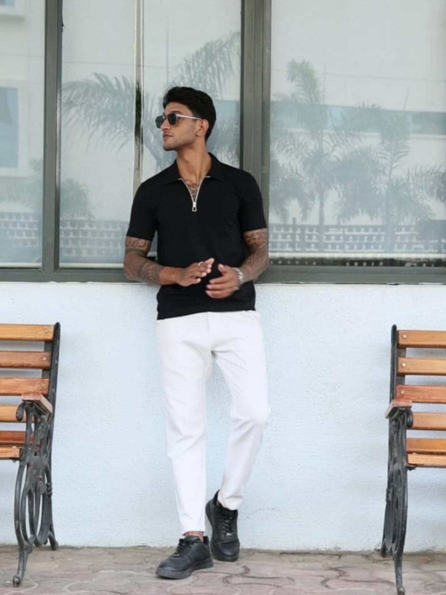 Black  Zipper Polo T-Shirt