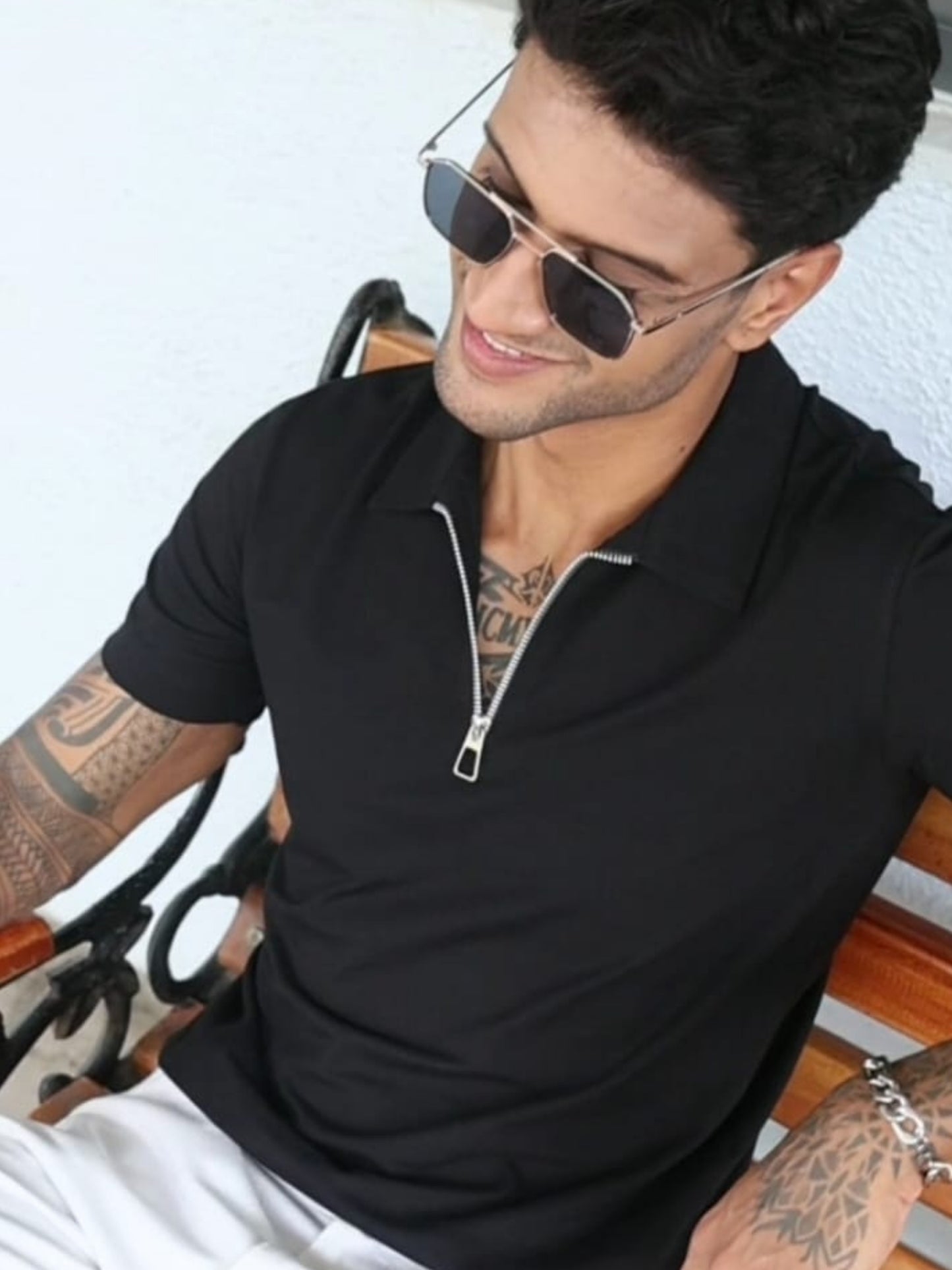 Black  Zipper Polo T-Shirt