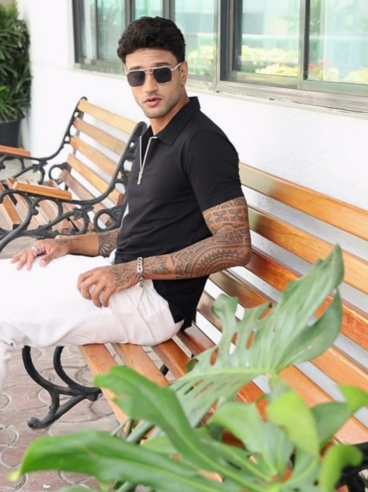 Black  Zipper Polo T-Shirt