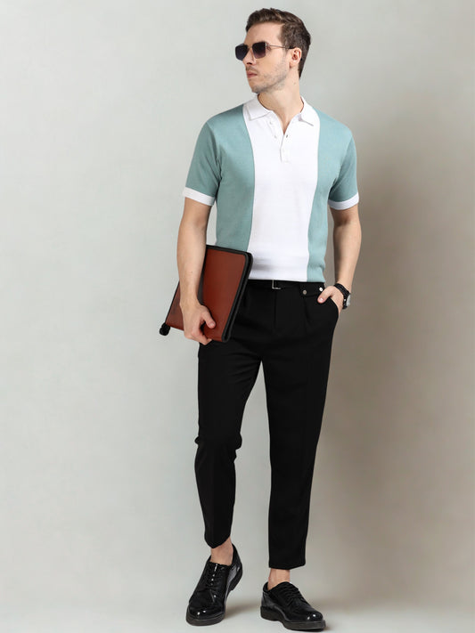 Sky Blue Panel Design Polo T-Shirt