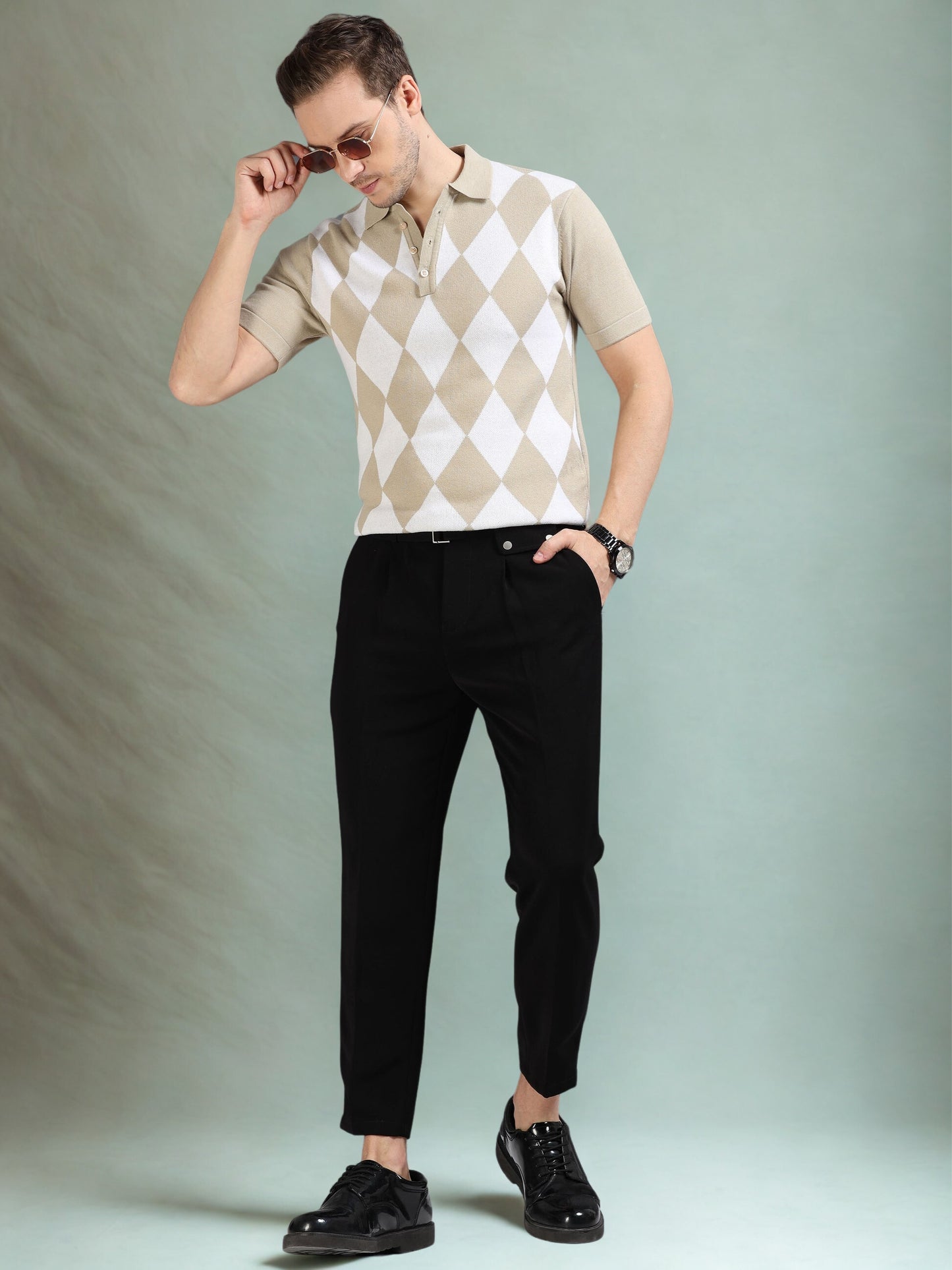 Beige Diamond Design Polo T-shirt