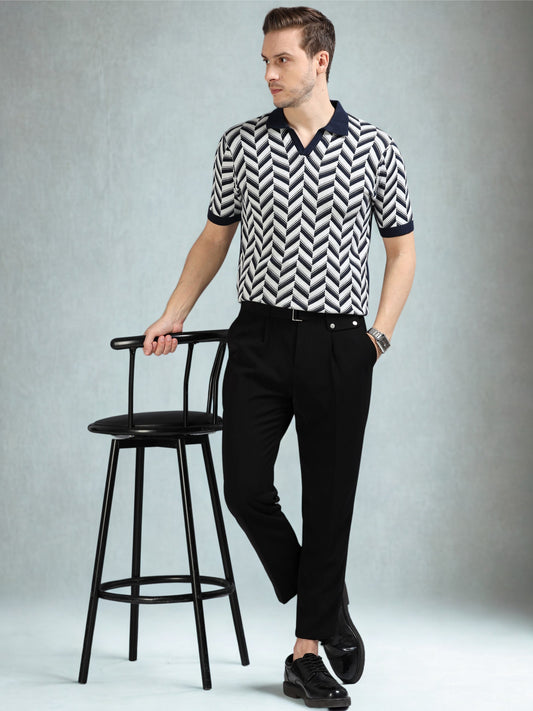 Navy Wave Design Polo T-Shirt