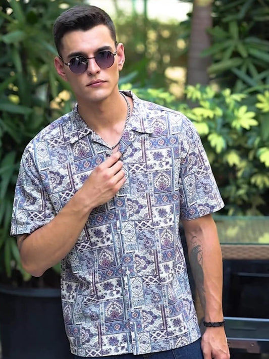 Blue Geometric Printed Expression Shirt