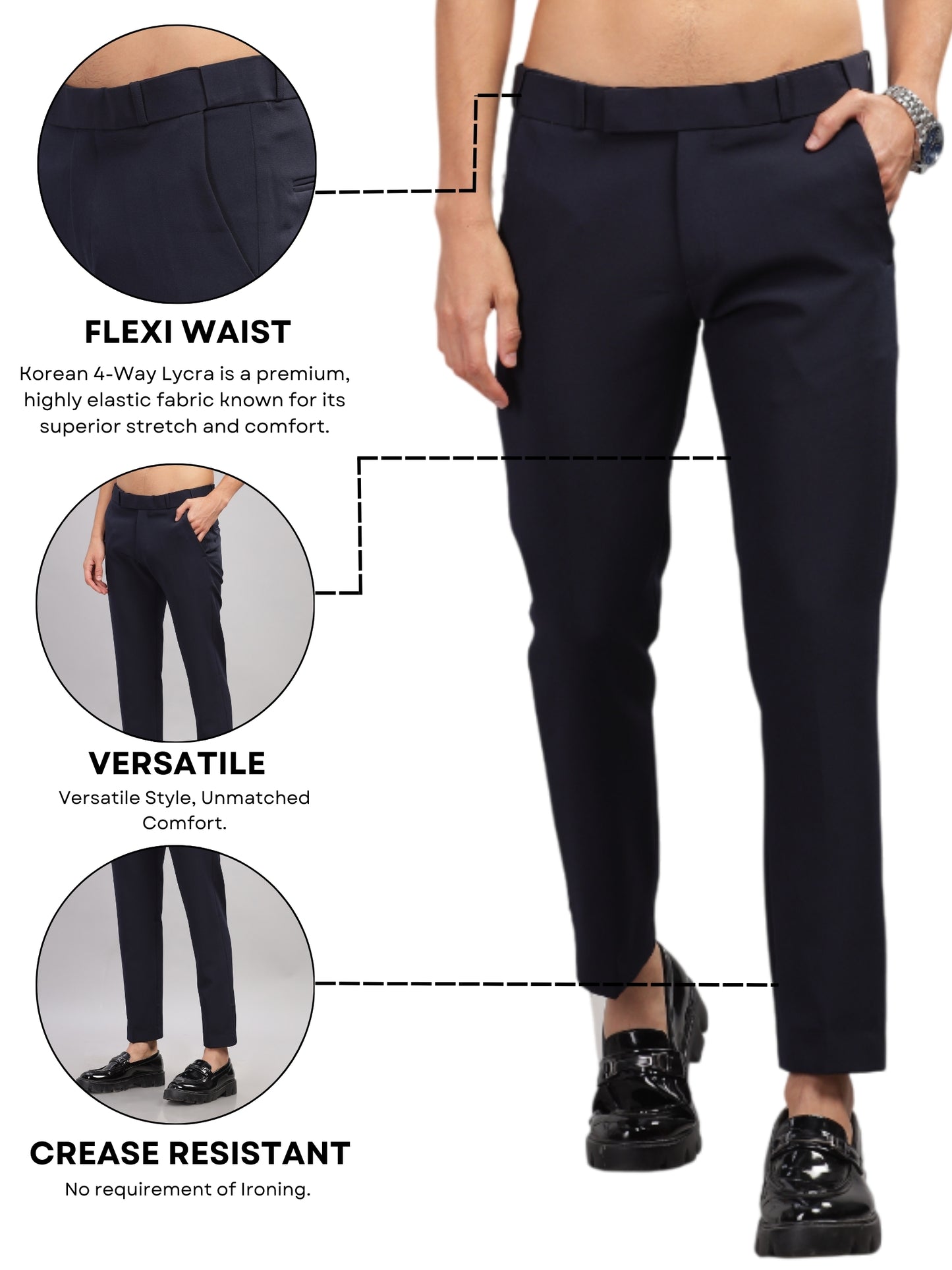 Navy Flexi Waist Trouser