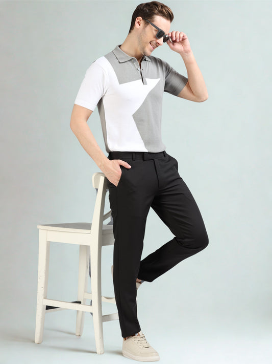 Half Star Design Polo T-Shirt Grey