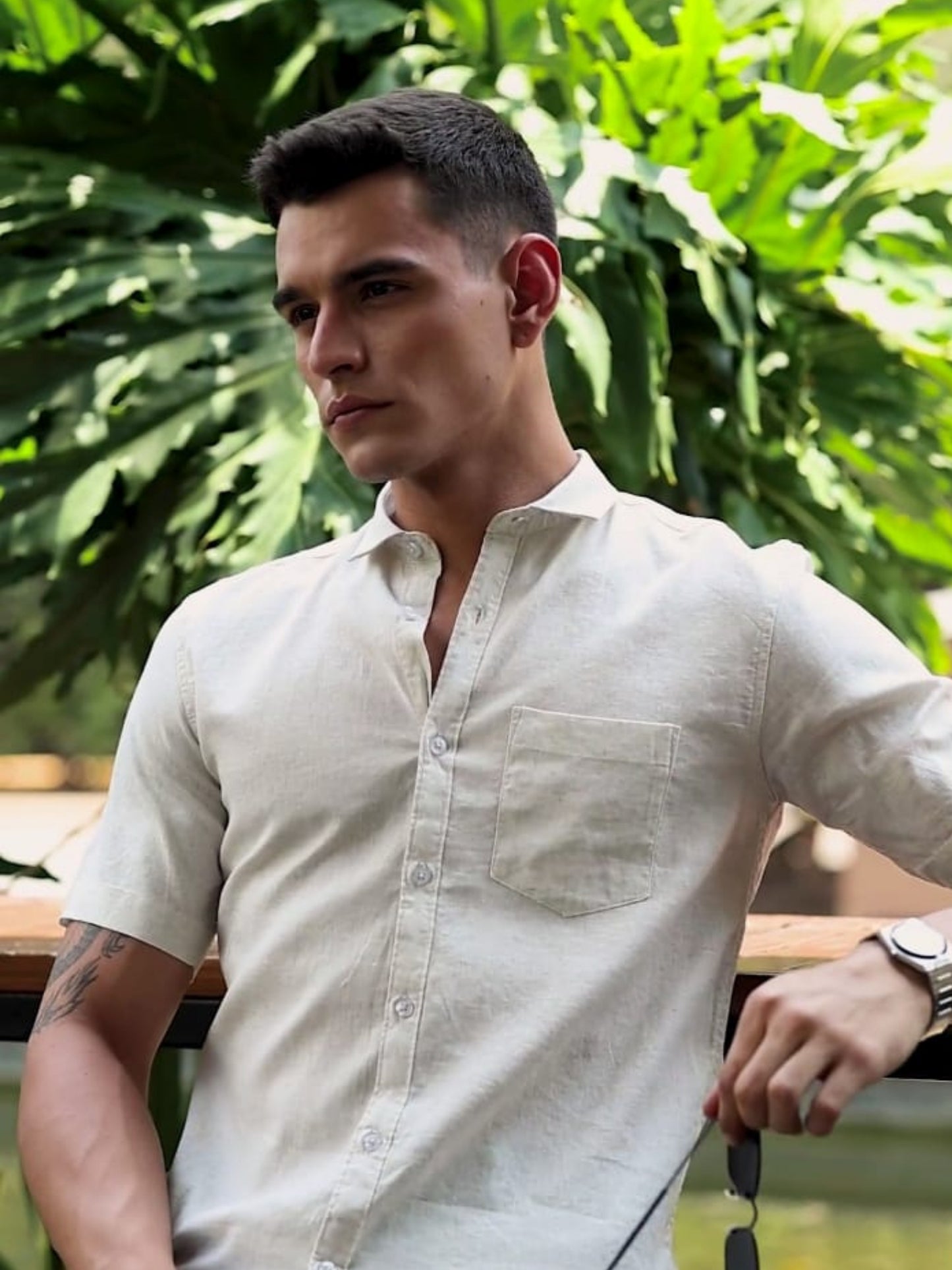 Cream  Pure Linen Half Sleeves Shirts
