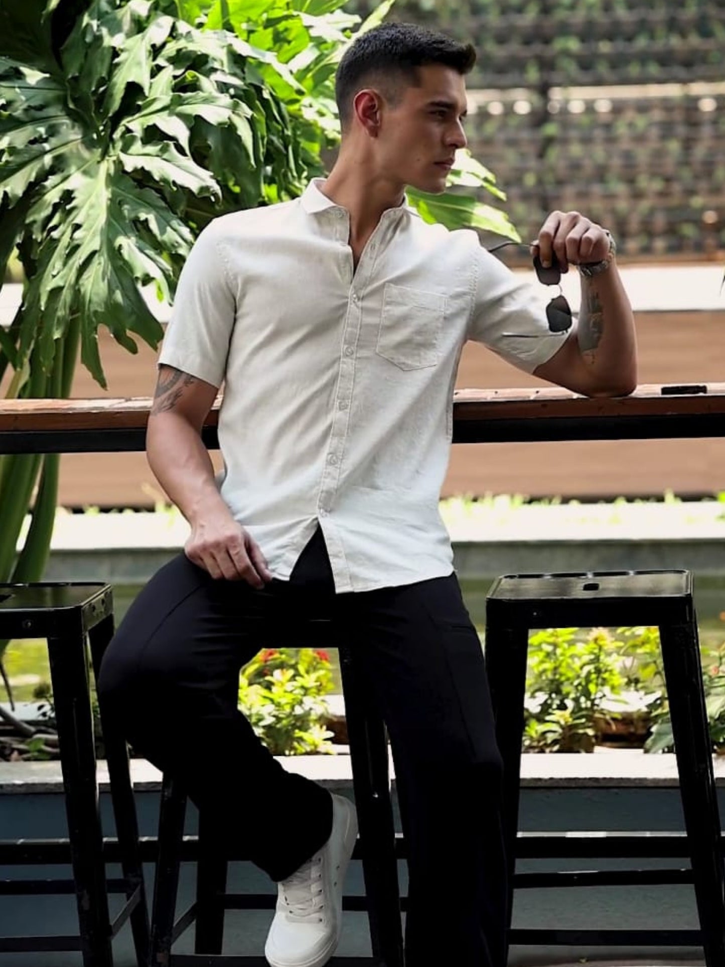 Cream  Pure Linen Half Sleeves Shirts