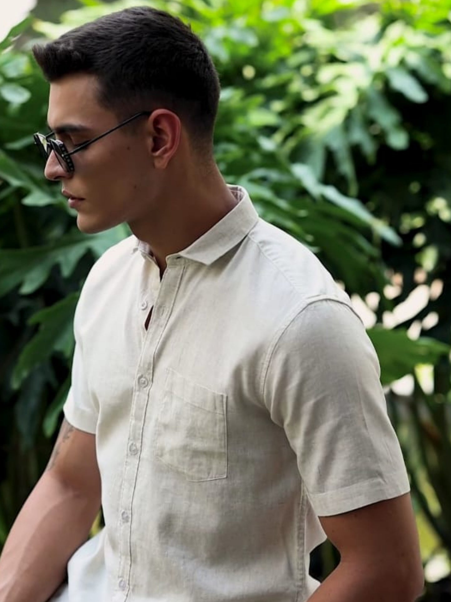 Cream  Pure Linen Half Sleeves Shirts