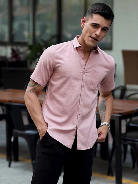 Pink Pure Linen Half Sleeves Shirts