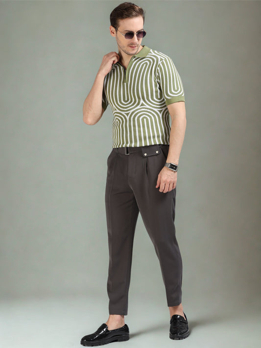 Green Curve Lines Design Polo T-shirt