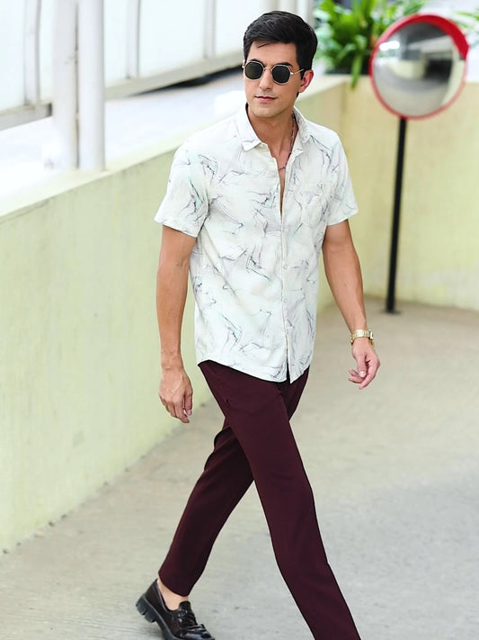 White With Green Digital Printed Shirt