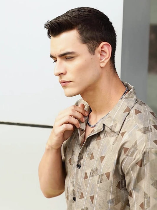 Muted Khaki Printed Expression Shirt
