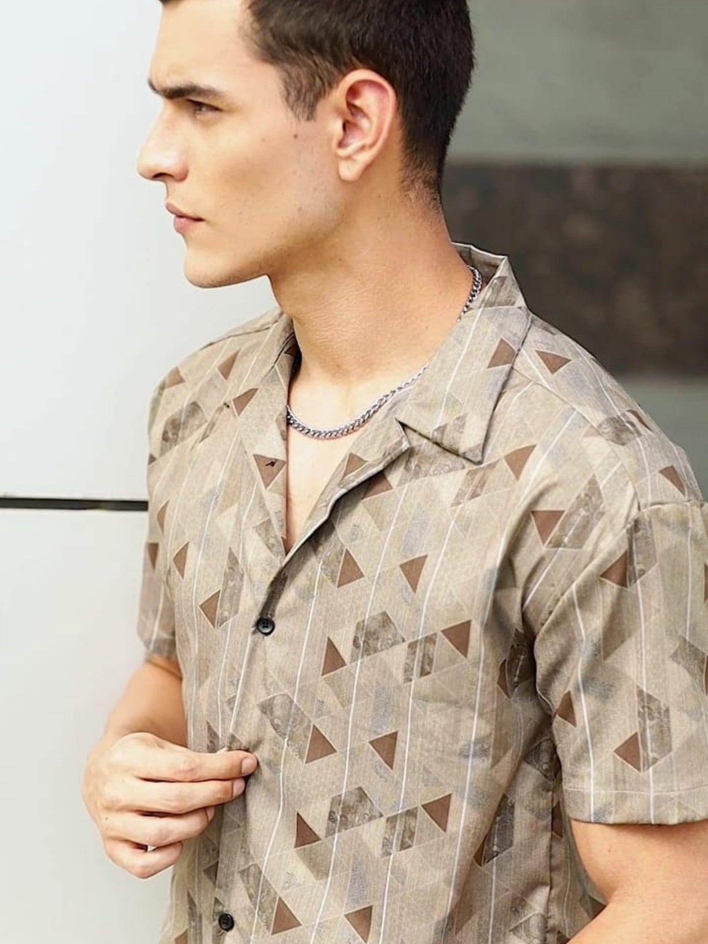 Muted Khaki Printed Expression Shirt