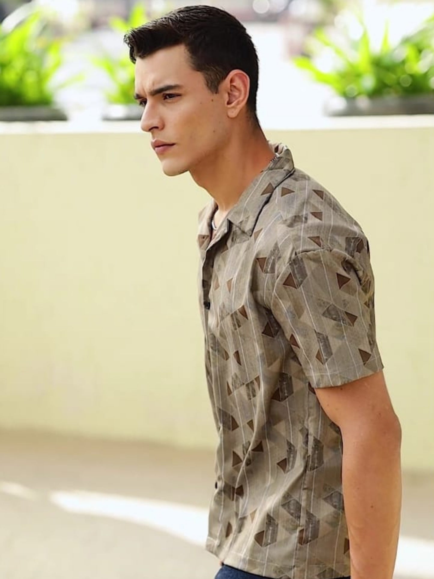 Muted Khaki Printed Expression Shirt