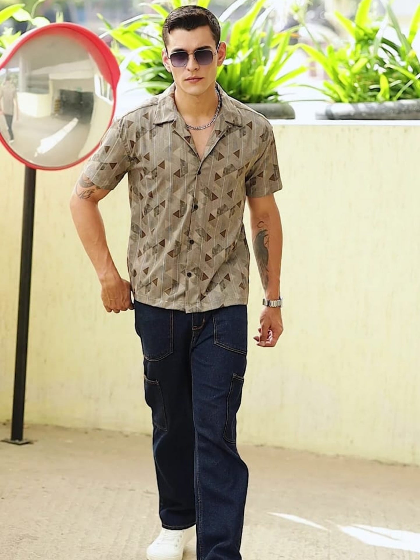 Muted Khaki Printed Expression Shirt