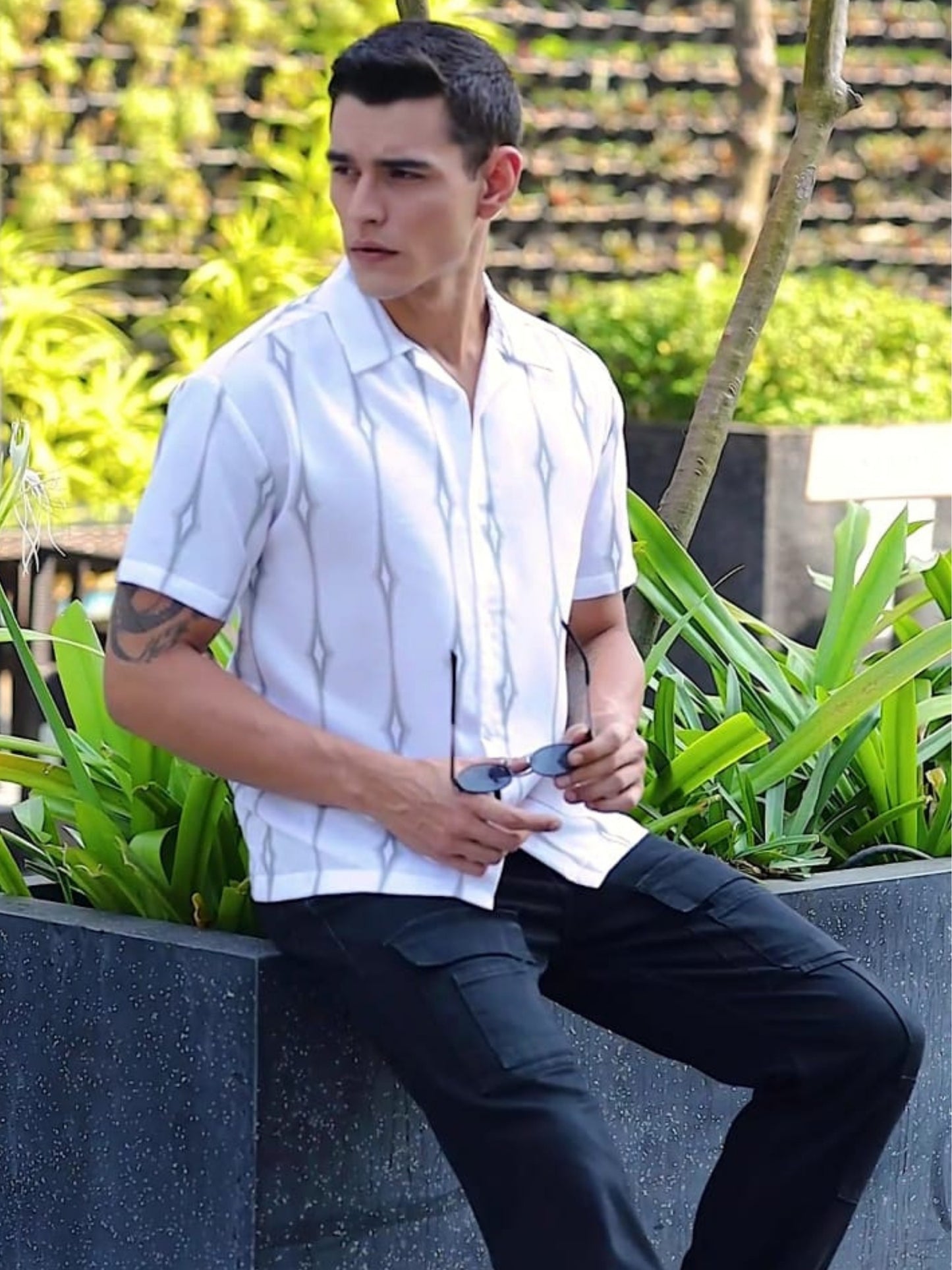 White Stripe Printed Expression Shirt