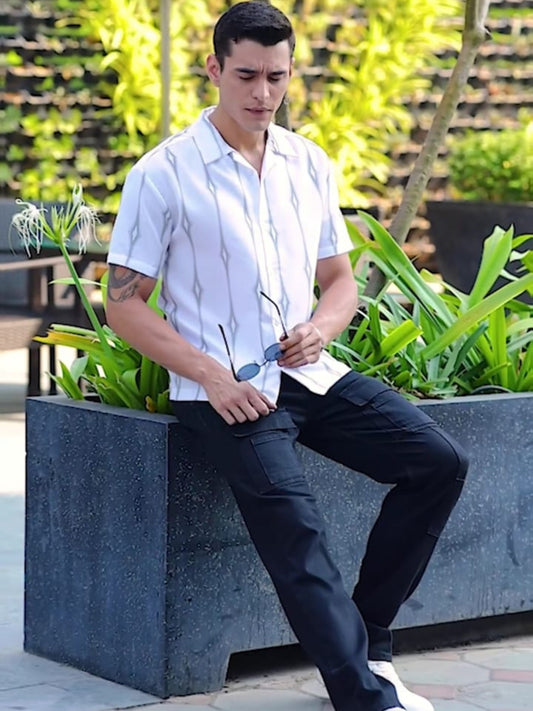 White Stripe Printed Expression Shirt