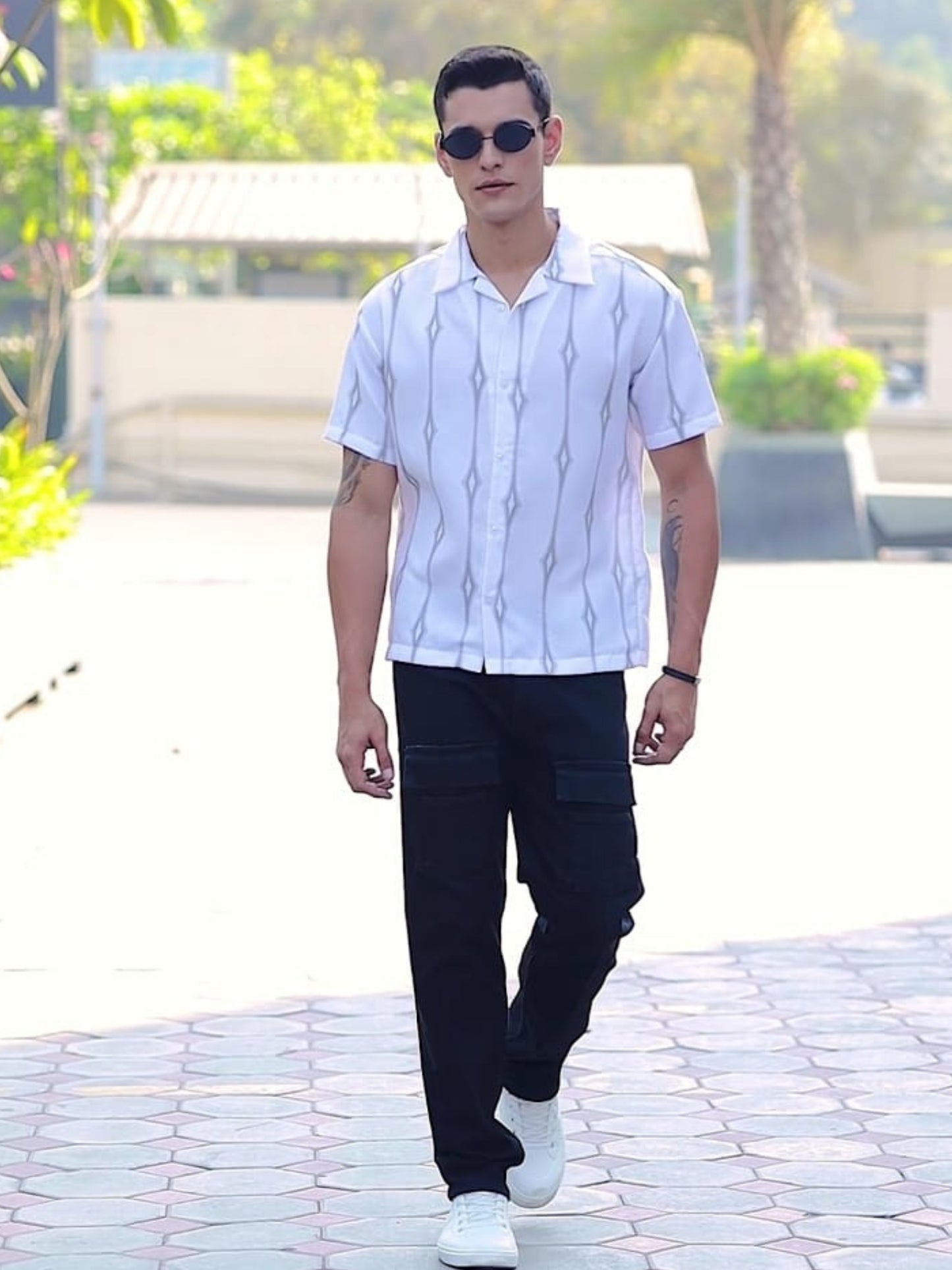White Stripe Printed Expression Shirt