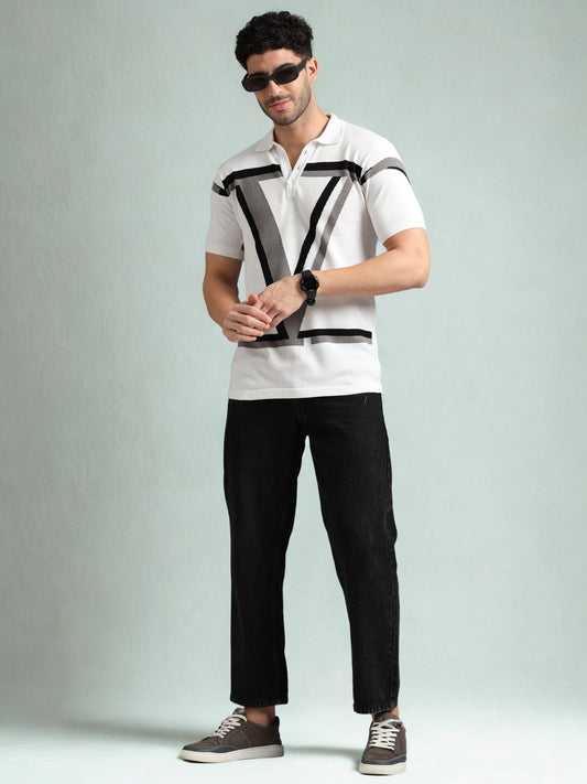 Classic V Design Polo Tee - Black & Grey