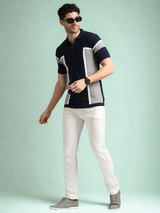 Classic Pannel Design Polo Tee - Navy