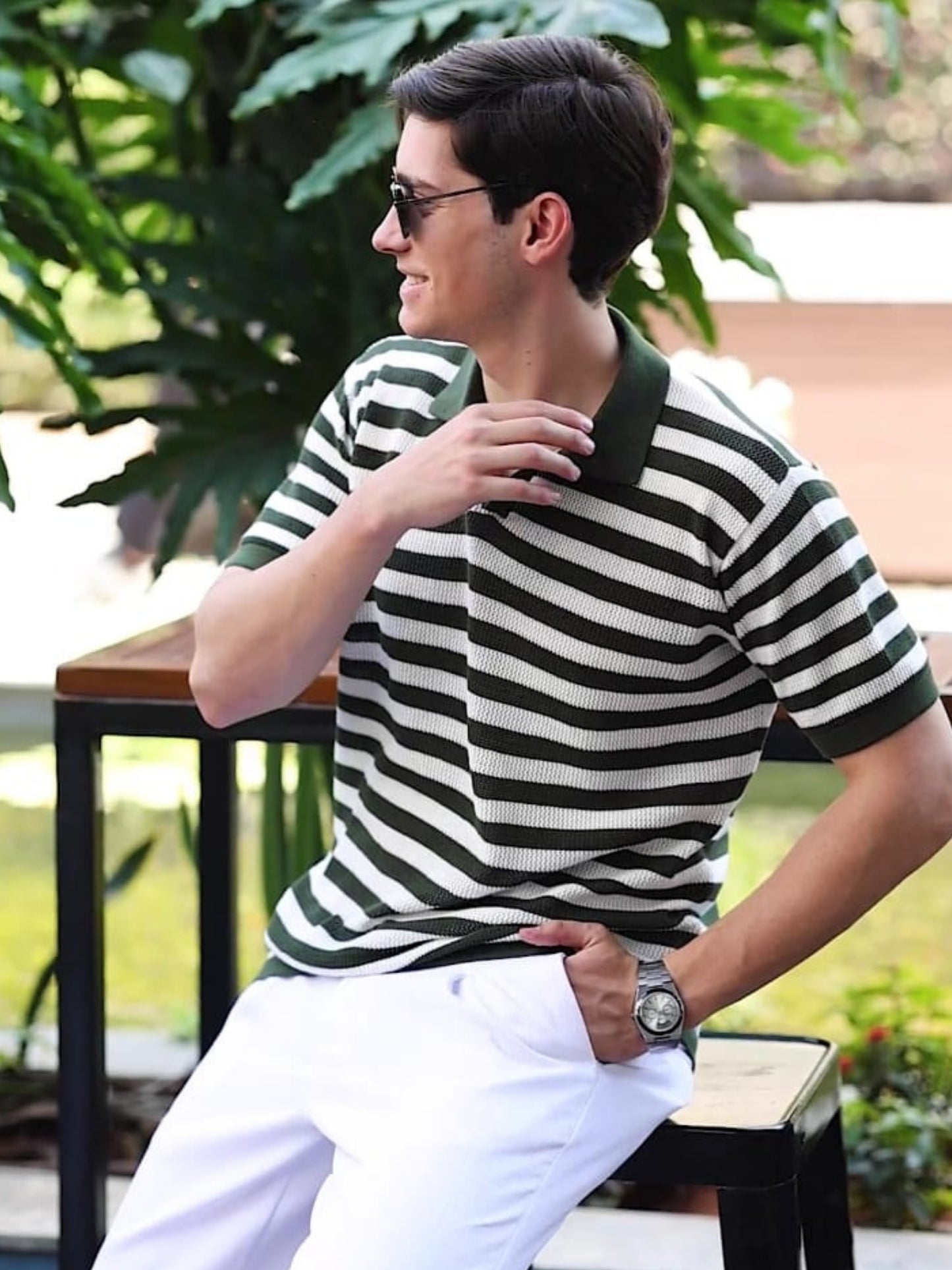 Classic Polo Tee - Green & White