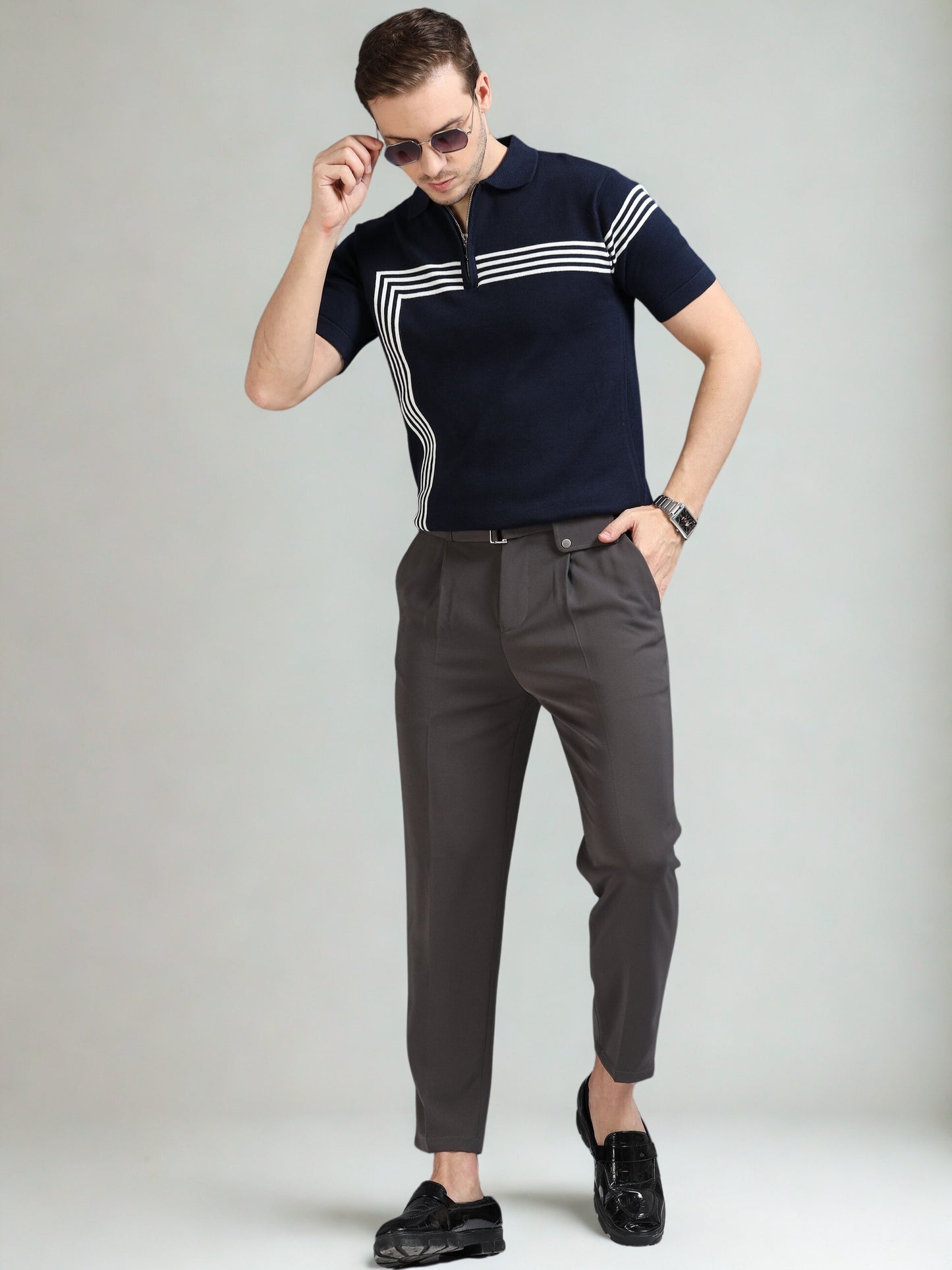 Navy Lines Design Polo T-Shirt