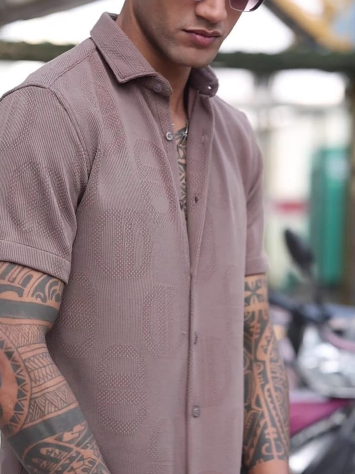 Imported Taiwan Sunset Plaid Textured Shirt - Muted Brown