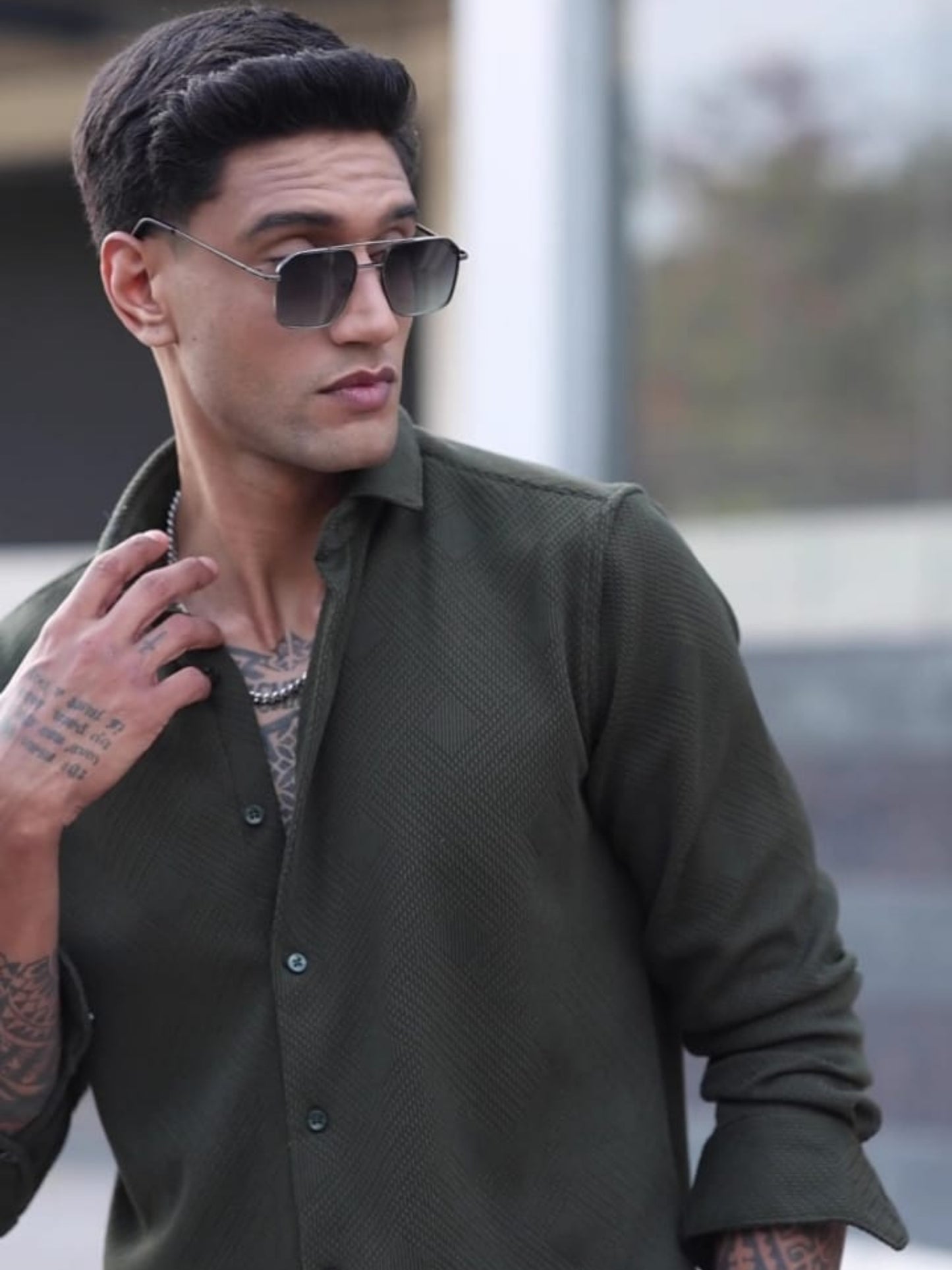 Green Imported Textured Shirts