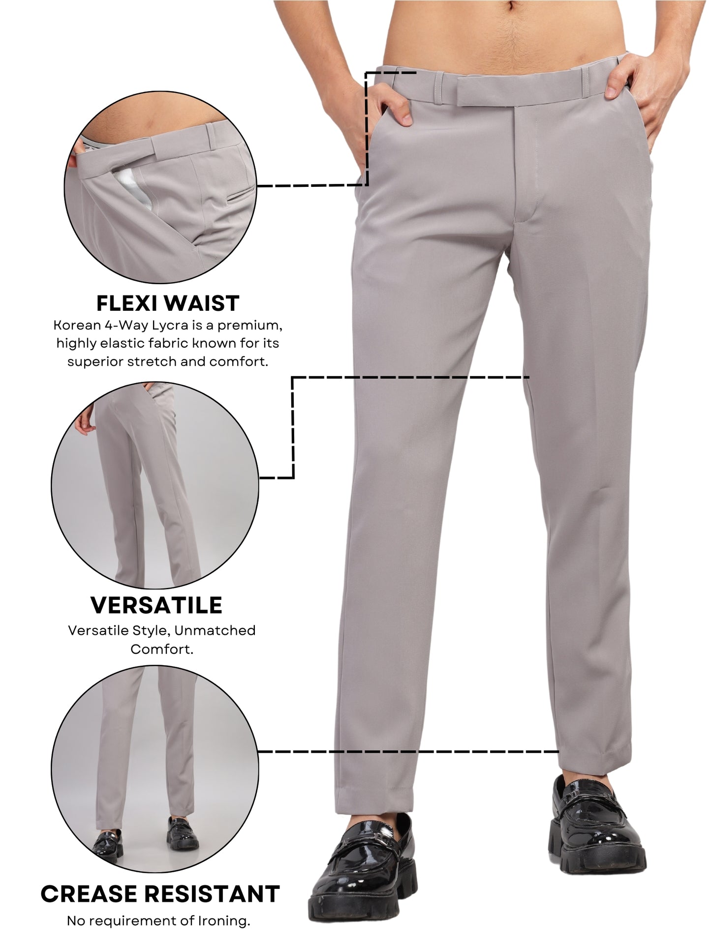 Platinium Grey Flexi Waist Trouser