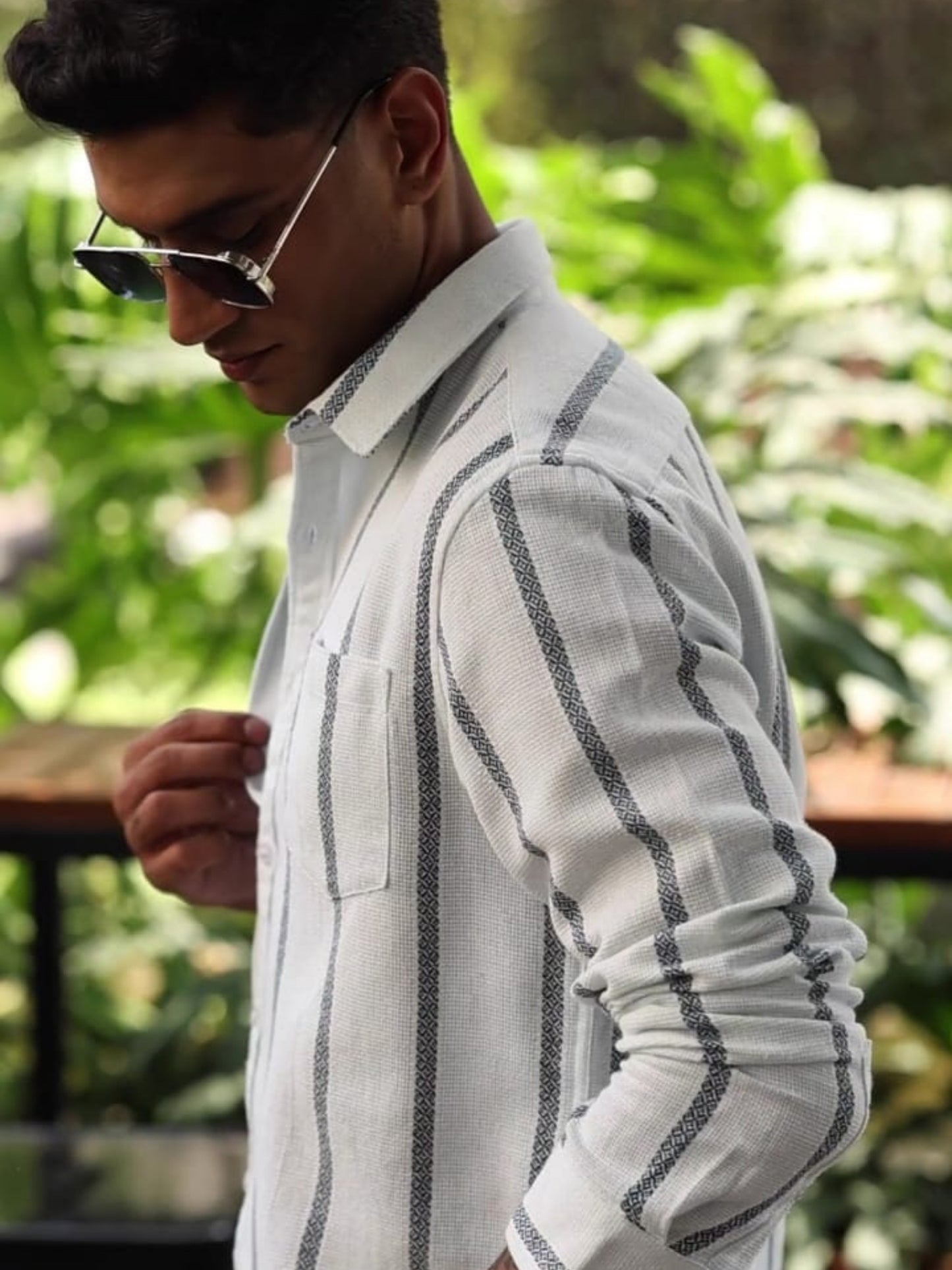 White and Thin Black Stripes Striped Shirt