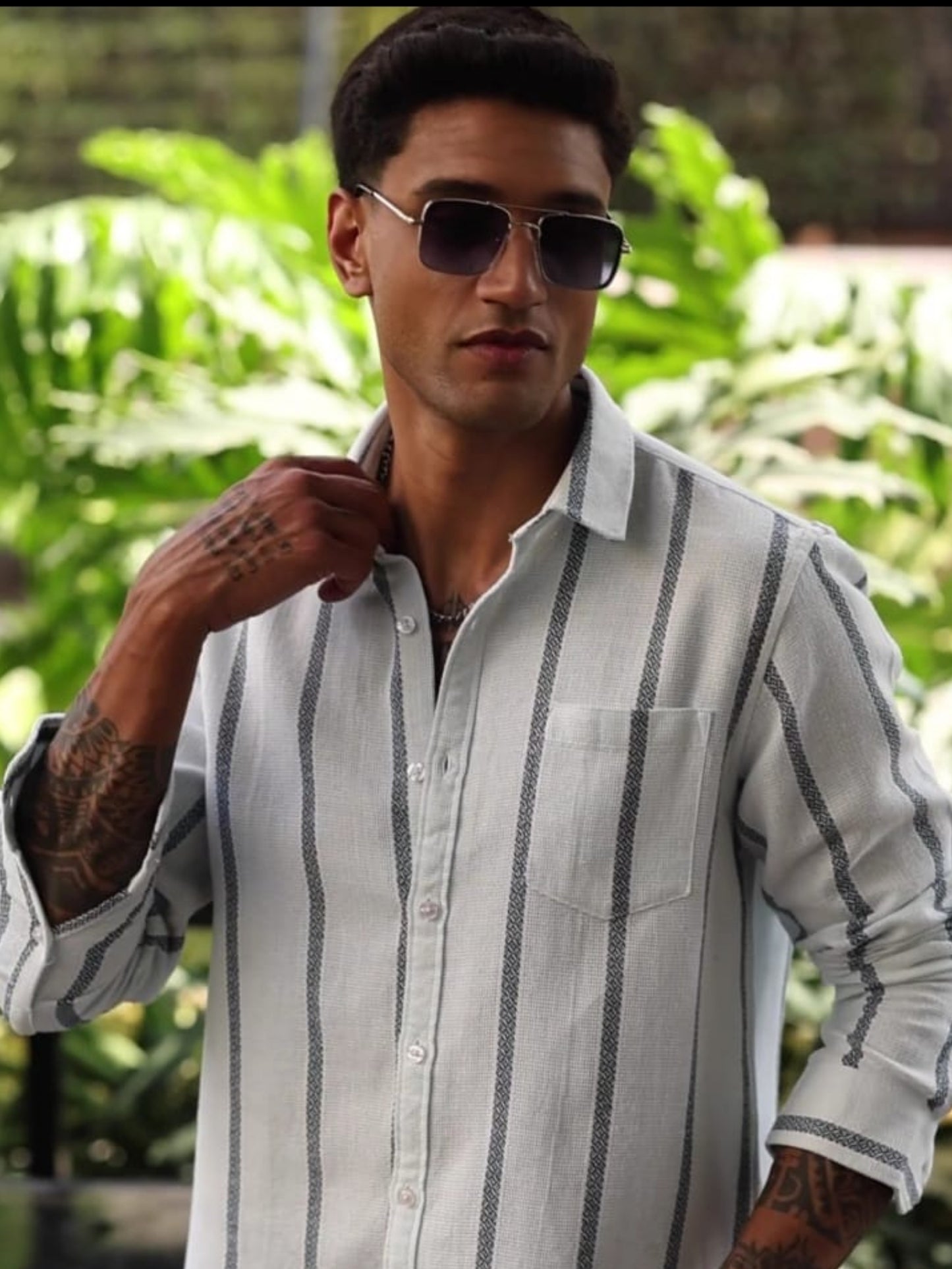 White and Thin Black Stripes Striped Shirt