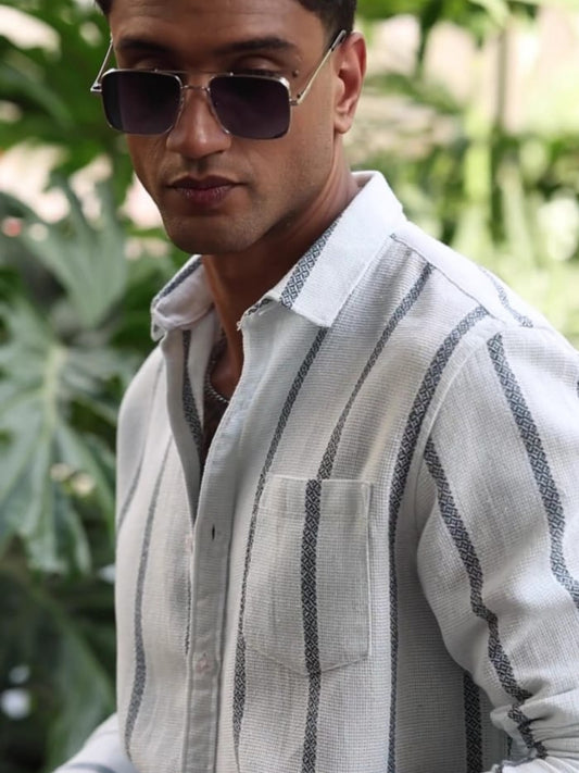 White and Thin Black Stripes Striped Shirt