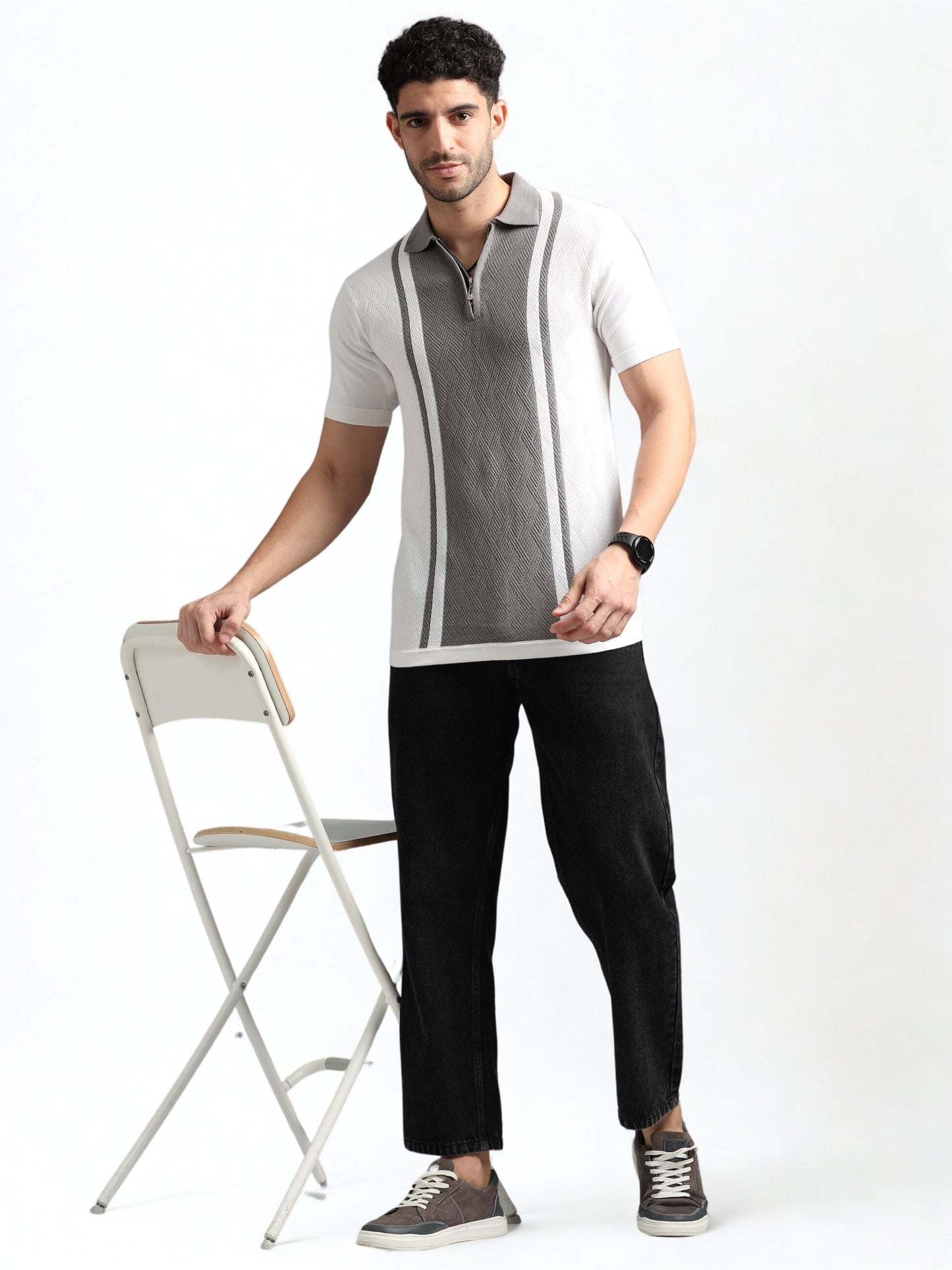 Classic Pannel Design Polo Tee - Grey