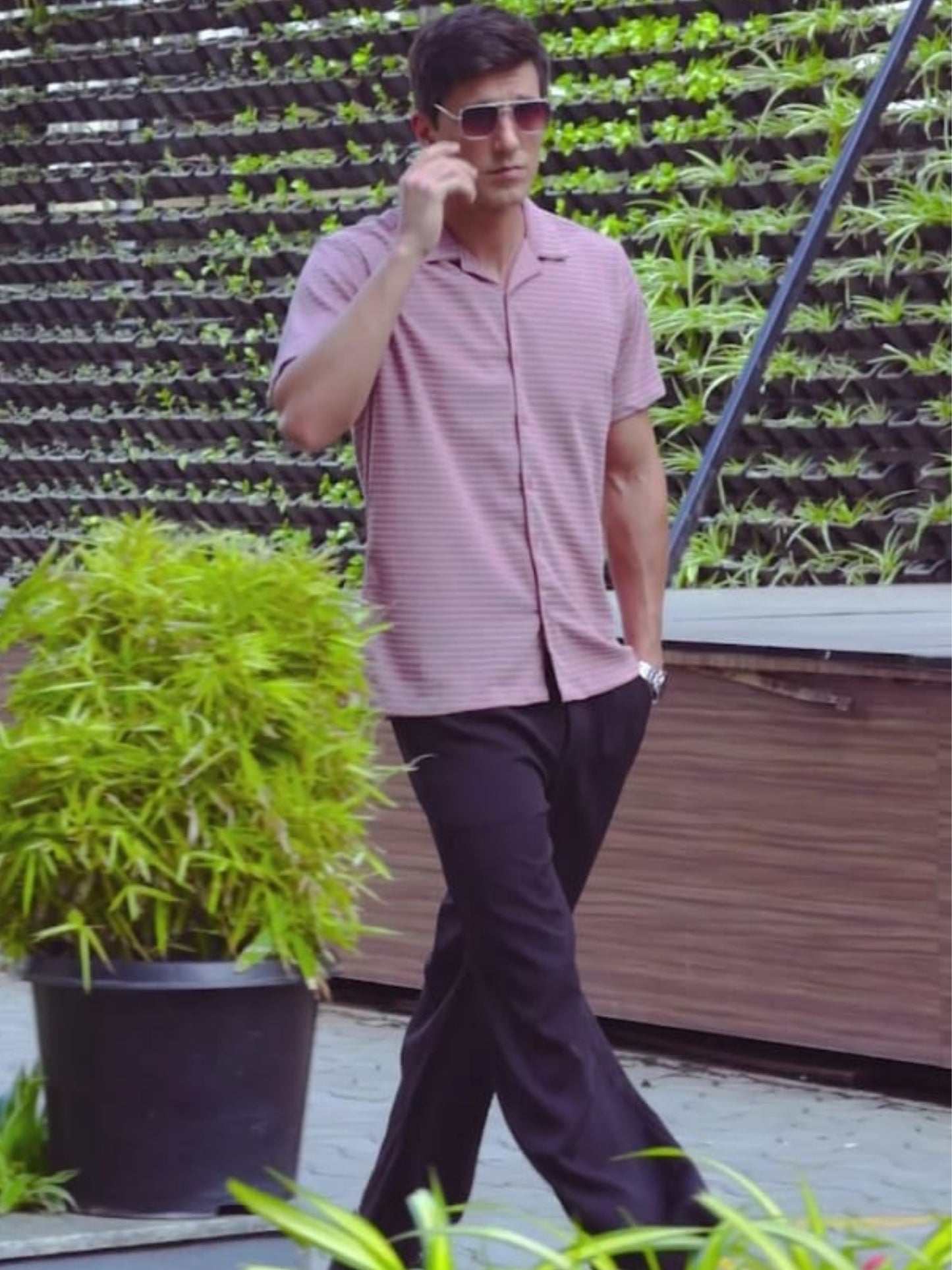 Imported Taiwan Sunset Plaid Textured Shirt - Pink
