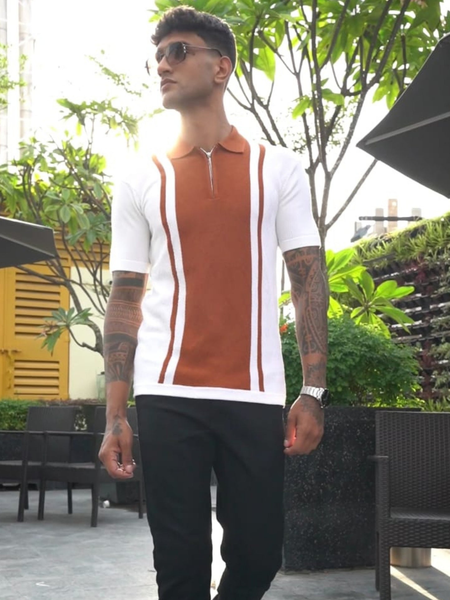 Classic Pannel Design Polo Tee - Orange