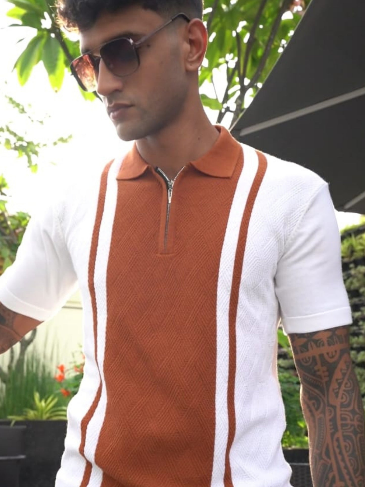 Classic Pannel Design Polo Tee - Orange